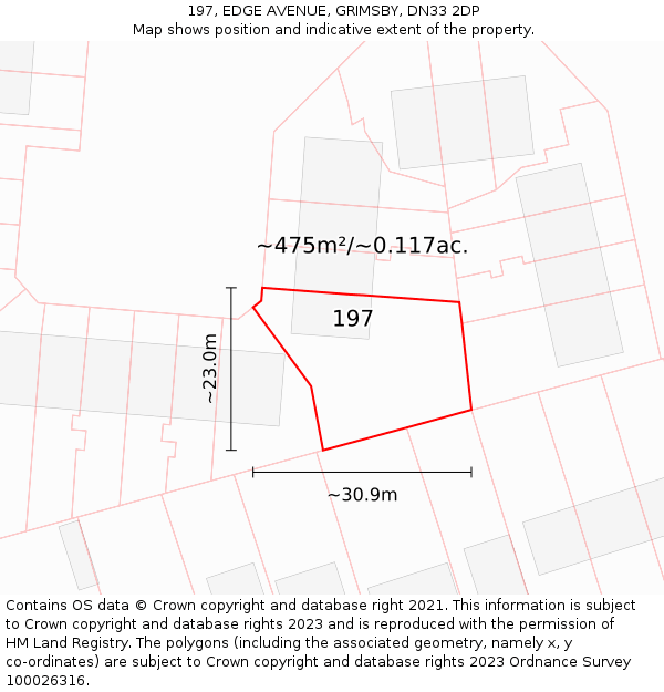 197, EDGE AVENUE, GRIMSBY, DN33 2DP: Plot and title map