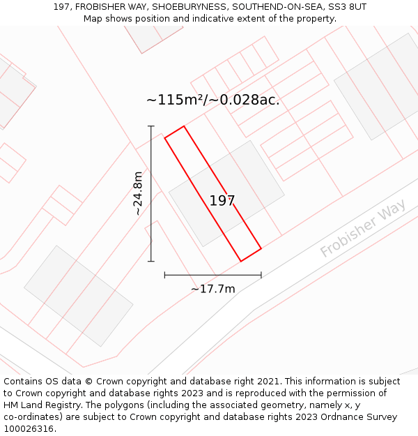 197, FROBISHER WAY, SHOEBURYNESS, SOUTHEND-ON-SEA, SS3 8UT: Plot and title map