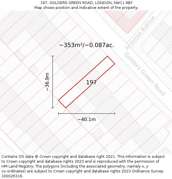 197, GOLDERS GREEN ROAD, LONDON, NW11 9BY: Plot and title map