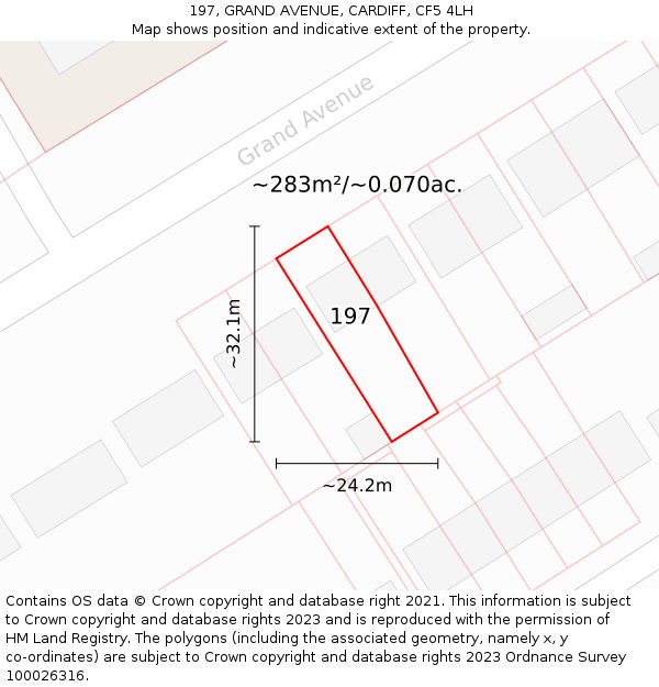 197, GRAND AVENUE, CARDIFF, CF5 4LH: Plot and title map