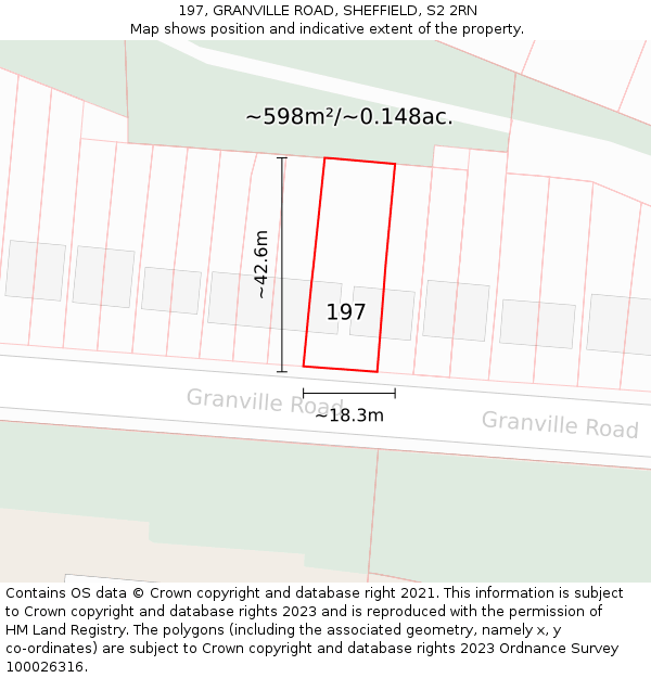 197, GRANVILLE ROAD, SHEFFIELD, S2 2RN: Plot and title map