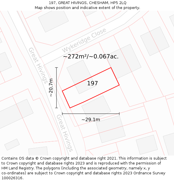 197, GREAT HIVINGS, CHESHAM, HP5 2LQ: Plot and title map