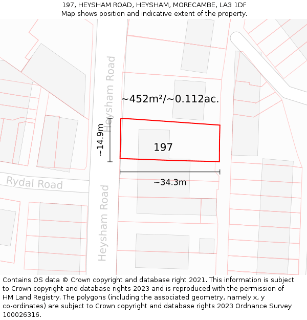 197, HEYSHAM ROAD, HEYSHAM, MORECAMBE, LA3 1DF: Plot and title map