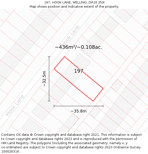 197, HOOK LANE, WELLING, DA16 2NX: Plot and title map