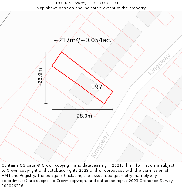 197, KINGSWAY, HEREFORD, HR1 1HE: Plot and title map