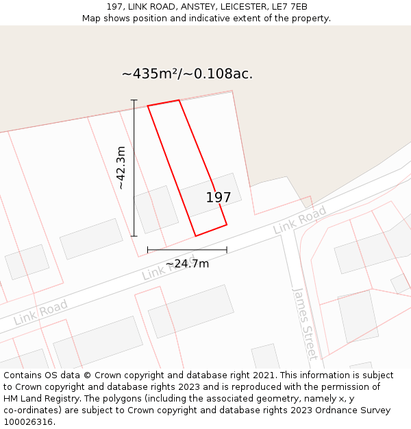 197, LINK ROAD, ANSTEY, LEICESTER, LE7 7EB: Plot and title map