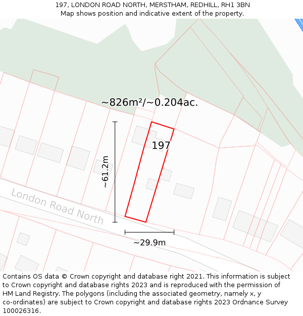 197, LONDON ROAD NORTH, MERSTHAM, REDHILL, RH1 3BN: Plot and title map