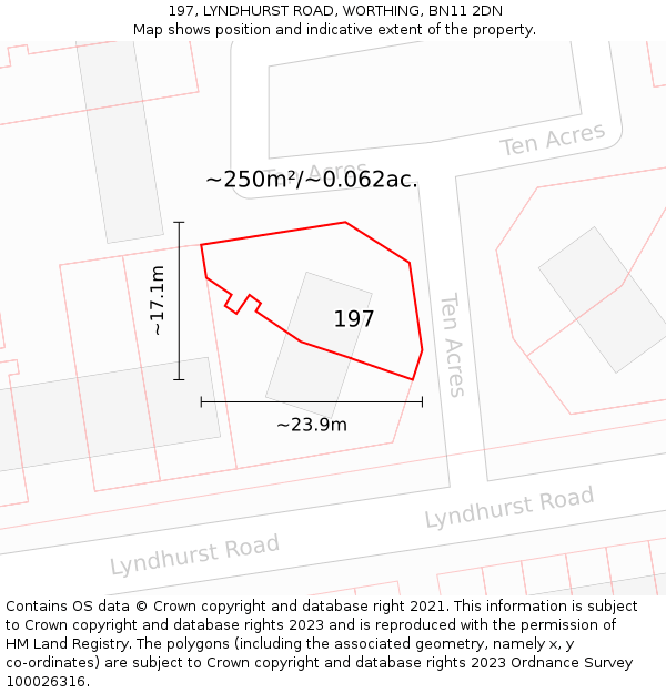 197, LYNDHURST ROAD, WORTHING, BN11 2DN: Plot and title map