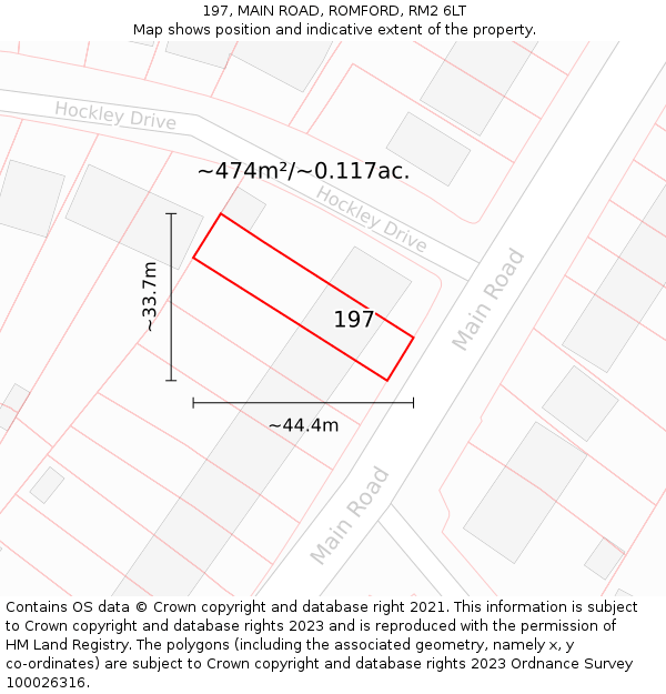 197, MAIN ROAD, ROMFORD, RM2 6LT: Plot and title map