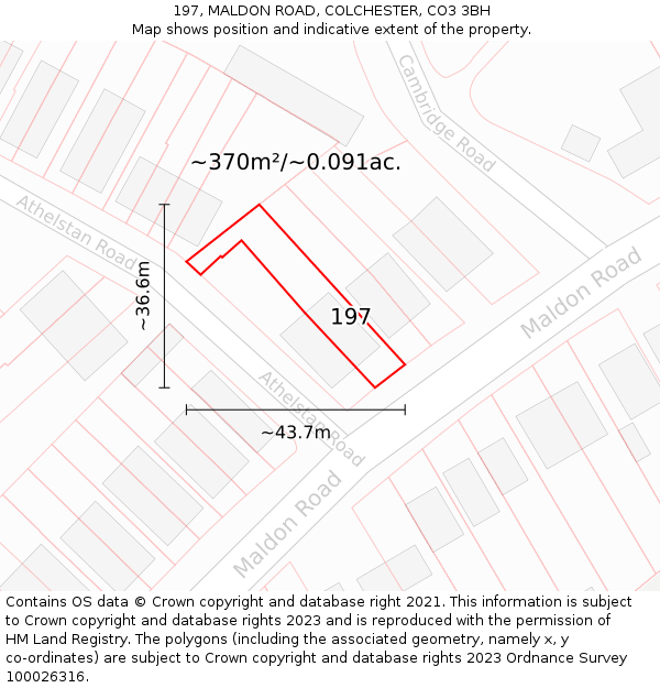 197, MALDON ROAD, COLCHESTER, CO3 3BH: Plot and title map