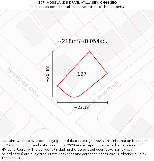 197, MOSSLANDS DRIVE, WALLASEY, CH44 2EQ: Plot and title map
