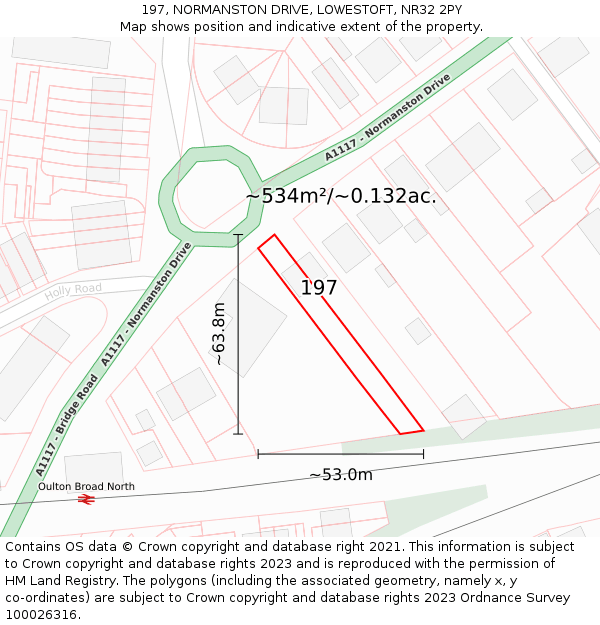 197, NORMANSTON DRIVE, LOWESTOFT, NR32 2PY: Plot and title map