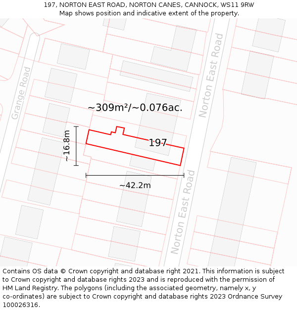 197, NORTON EAST ROAD, NORTON CANES, CANNOCK, WS11 9RW: Plot and title map
