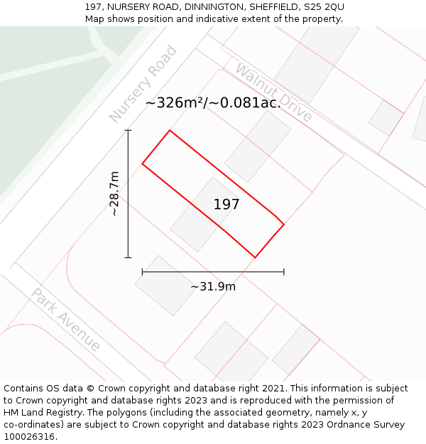 197, NURSERY ROAD, DINNINGTON, SHEFFIELD, S25 2QU: Plot and title map