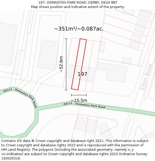 197, OSMASTON PARK ROAD, DERBY, DE24 8BT: Plot and title map