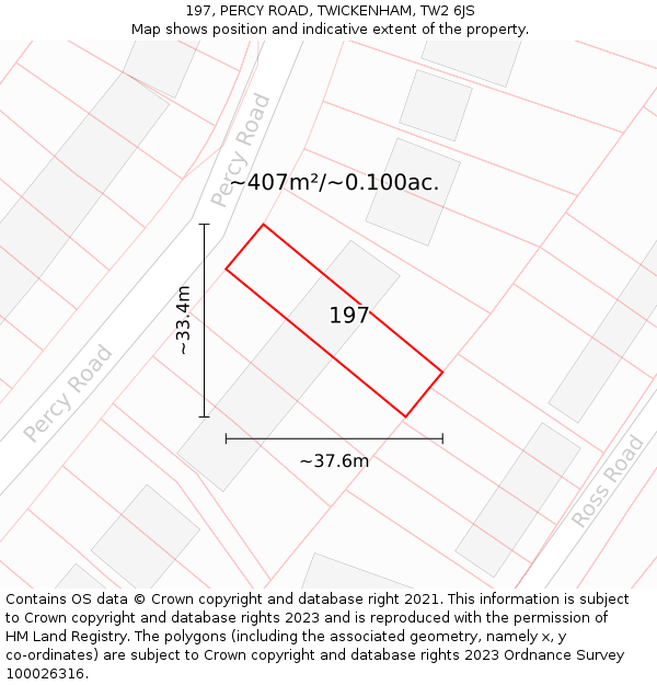 197, PERCY ROAD, TWICKENHAM, TW2 6JS: Plot and title map