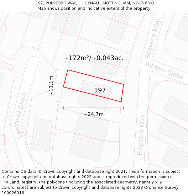 197, POLPERRO WAY, HUCKNALL, NOTTINGHAM, NG15 6NQ: Plot and title map