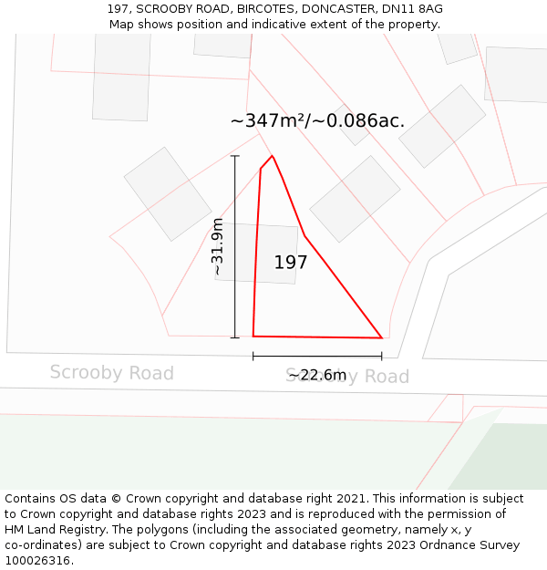 197, SCROOBY ROAD, BIRCOTES, DONCASTER, DN11 8AG: Plot and title map