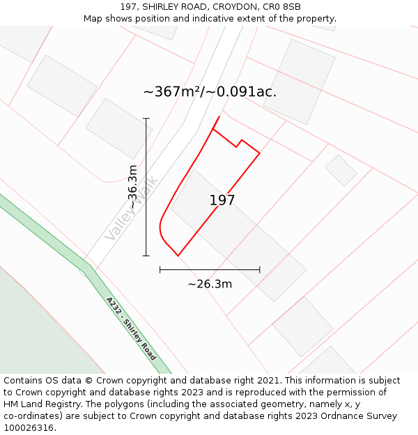 197, SHIRLEY ROAD, CROYDON, CR0 8SB: Plot and title map