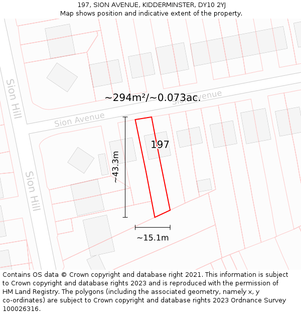 197, SION AVENUE, KIDDERMINSTER, DY10 2YJ: Plot and title map