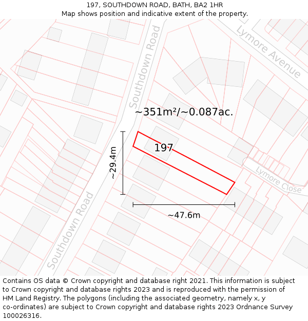 197, SOUTHDOWN ROAD, BATH, BA2 1HR: Plot and title map