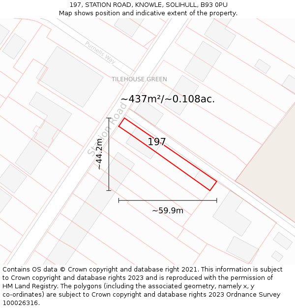 197, STATION ROAD, KNOWLE, SOLIHULL, B93 0PU: Plot and title map