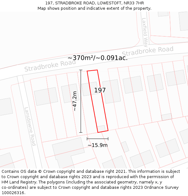 197, STRADBROKE ROAD, LOWESTOFT, NR33 7HR: Plot and title map