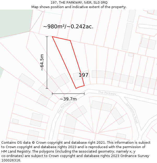 197, THE PARKWAY, IVER, SL0 0RQ: Plot and title map