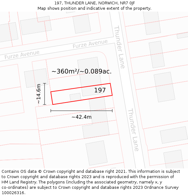 197, THUNDER LANE, NORWICH, NR7 0JF: Plot and title map