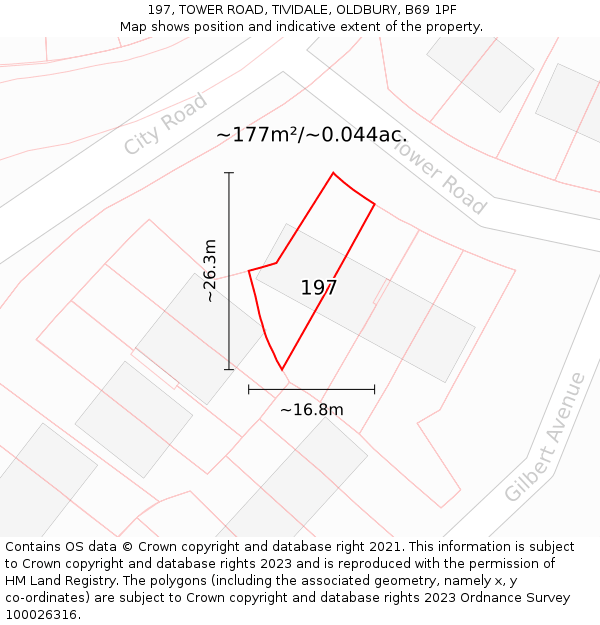 197, TOWER ROAD, TIVIDALE, OLDBURY, B69 1PF: Plot and title map