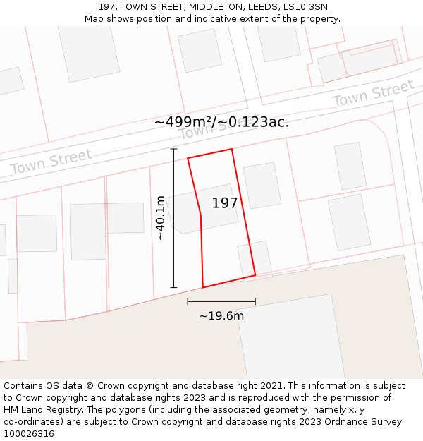 197, TOWN STREET, MIDDLETON, LEEDS, LS10 3SN: Plot and title map