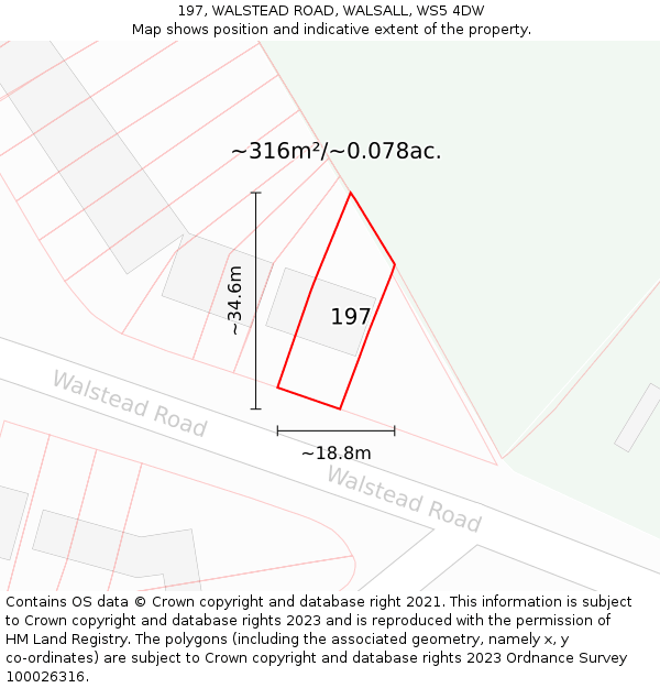 197, WALSTEAD ROAD, WALSALL, WS5 4DW: Plot and title map