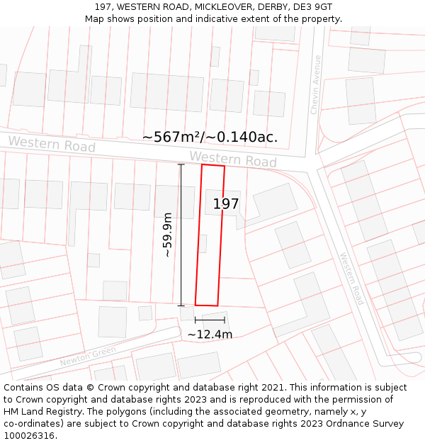 197, WESTERN ROAD, MICKLEOVER, DERBY, DE3 9GT: Plot and title map