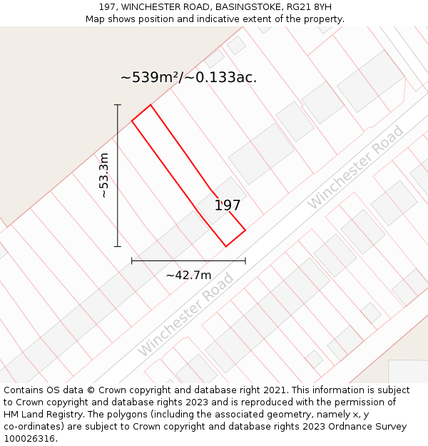 197, WINCHESTER ROAD, BASINGSTOKE, RG21 8YH: Plot and title map