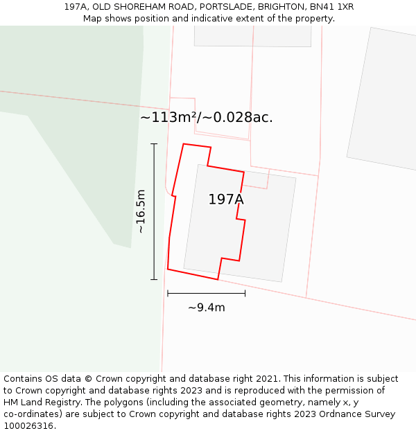 197A, OLD SHOREHAM ROAD, PORTSLADE, BRIGHTON, BN41 1XR: Plot and title map