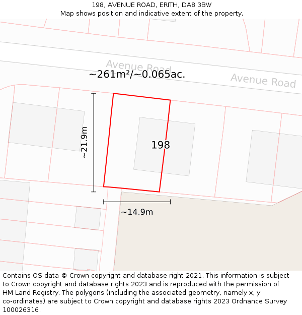 198, AVENUE ROAD, ERITH, DA8 3BW: Plot and title map