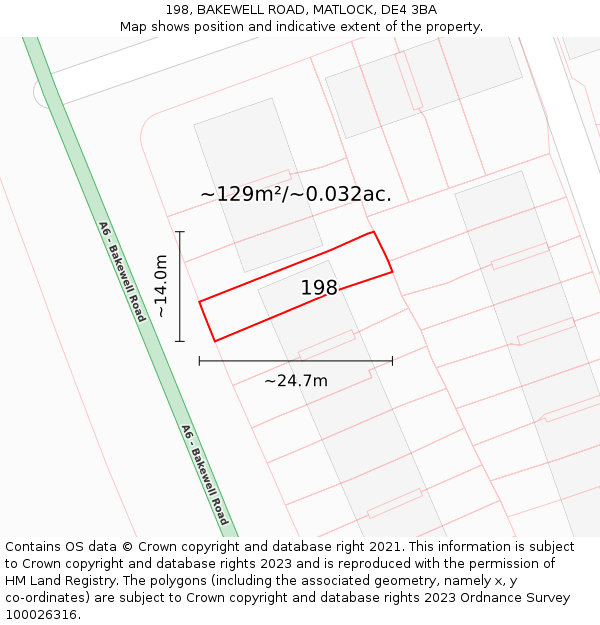 198, BAKEWELL ROAD, MATLOCK, DE4 3BA: Plot and title map