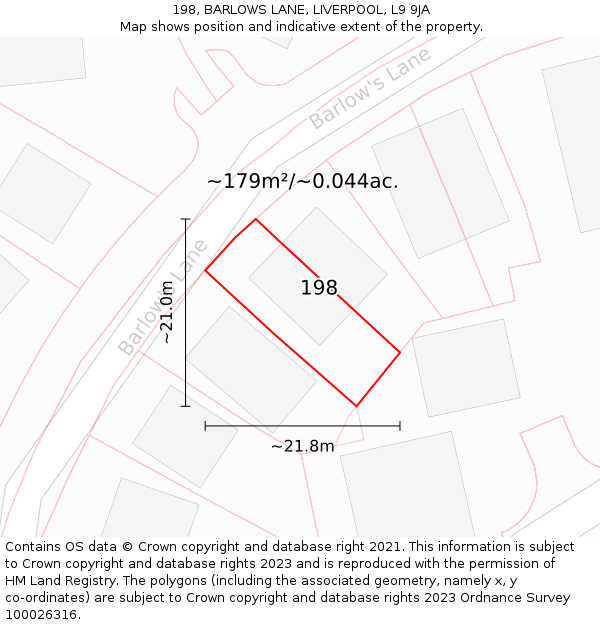 198, BARLOWS LANE, LIVERPOOL, L9 9JA: Plot and title map