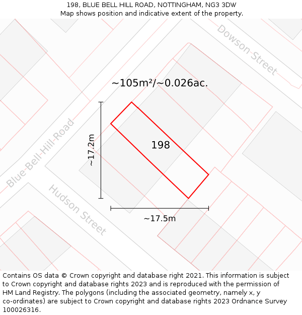 198, BLUE BELL HILL ROAD, NOTTINGHAM, NG3 3DW: Plot and title map