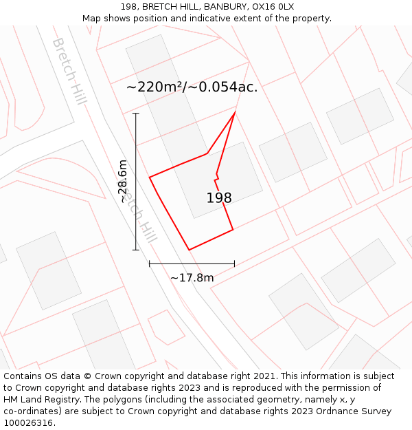198, BRETCH HILL, BANBURY, OX16 0LX: Plot and title map