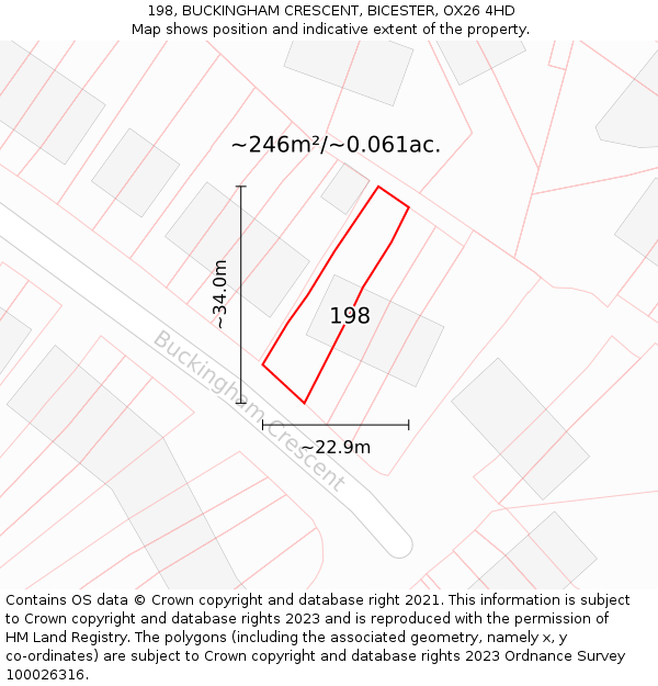 198, BUCKINGHAM CRESCENT, BICESTER, OX26 4HD: Plot and title map