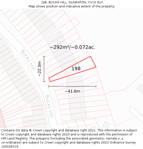 198, BUCKS HILL, NUNEATON, CV10 9LH: Plot and title map