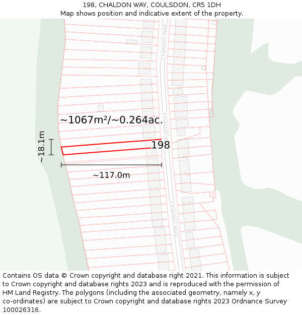 198, CHALDON WAY, COULSDON, CR5 1DH: Plot and title map