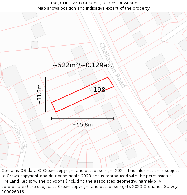 198, CHELLASTON ROAD, DERBY, DE24 9EA: Plot and title map