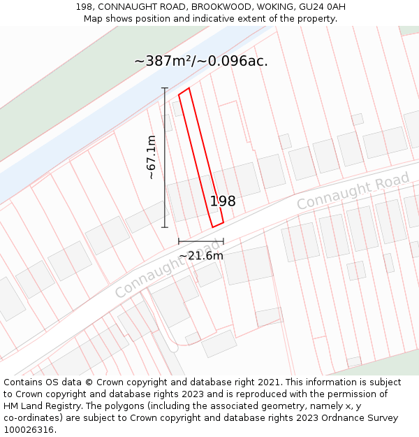 198, CONNAUGHT ROAD, BROOKWOOD, WOKING, GU24 0AH: Plot and title map