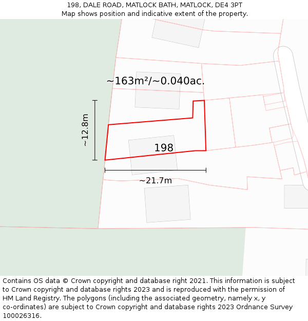 198, DALE ROAD, MATLOCK BATH, MATLOCK, DE4 3PT: Plot and title map