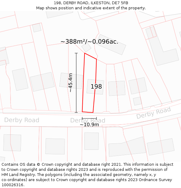 198, DERBY ROAD, ILKESTON, DE7 5FB: Plot and title map