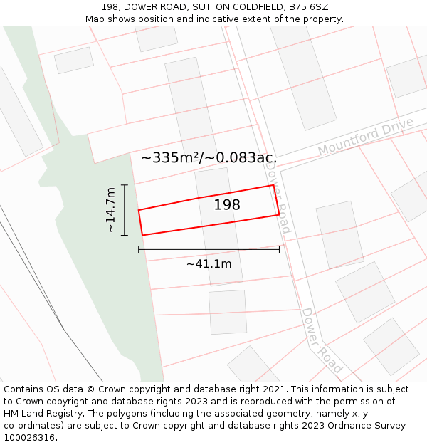 198, DOWER ROAD, SUTTON COLDFIELD, B75 6SZ: Plot and title map