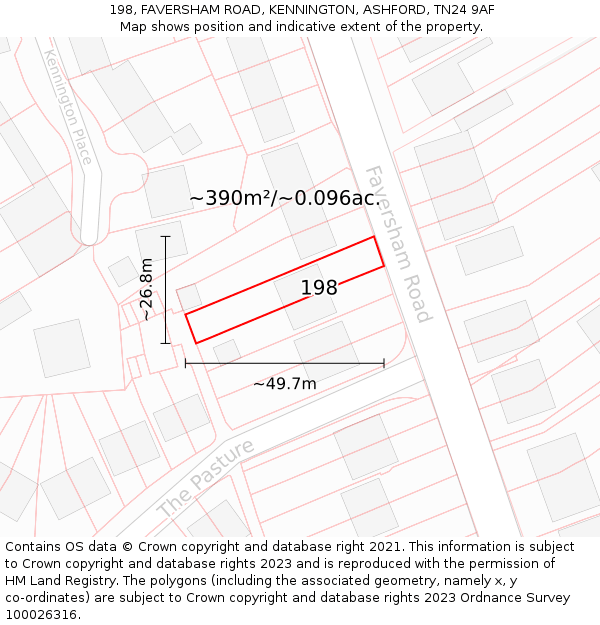 198, FAVERSHAM ROAD, KENNINGTON, ASHFORD, TN24 9AF: Plot and title map