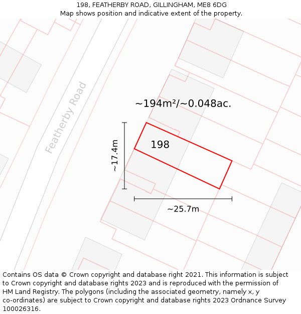 198, FEATHERBY ROAD, GILLINGHAM, ME8 6DG: Plot and title map